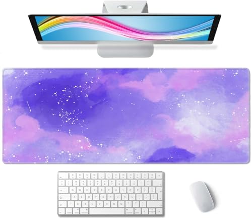 Large Gaming Mouse Pad with Stitched Edges, Cute Stellar in Watercolor Desk Mat, Extended XL Keyboard Pad, Non-Slip Rubber Base Desk Pad for Keyboard and Mouse, 31.5X11.8 inch - color: Cute Stellar in Watercolor