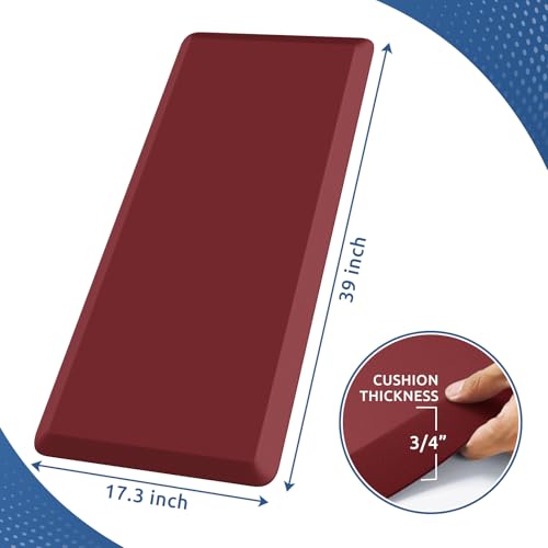 KitchenClouds Kitchen Mat Cushioned Anti Fatigue Kitchen Rug 0.8inch Water Resistant Non Slip Kitchen Rugs and Mats Standing Desk Mat Comfort Floor Mats for Kitchen Sink Office (17.3"x39",Red) - color: Red, size: 39"L x 17.3"W x 0.8"Th