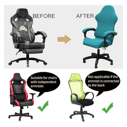 Gaming Chair Cover Set with Armrest Covers, Stretch Ruffled Slipcover for Racing Office Computer Reclining Chairs (Peacock Blue) - color: Peacock Blue