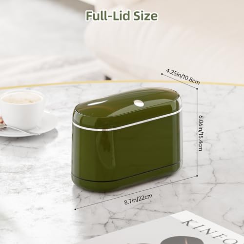 PAVSTINE Mini Trash Can for Desk with 5 Rolls Trash Bags, Green Full-Lid | One-Hand Press-Top Opening, Space-Saving Small Vintage Garbage Bin for Desk & Countertop, Fits Bedroom, Vanity & Kitchen - color: Green Full-Lid