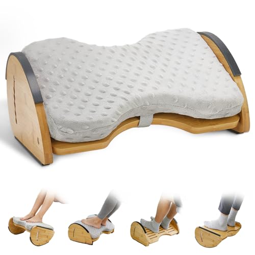 Foot Rest Under Desk, Under Desk Footrest, Foot Stool for Couch, Office Home, Gaming, 4-in-1 Bamboo Desk Foot Rest with 6 Adjustable Heights & Massage Cushion & Relieve Pressure on Legs, Waist & Back