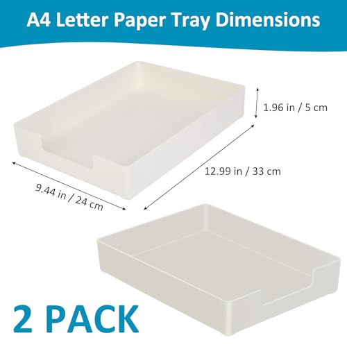 Paper Tray, Letter Tray, 2-Pack Desk Tray Organizer, Plastic A4 Letter-Size Printer Paper Holder, Rectangular Desktop Stackable File Mail Document Storage Container for Office Supplies School Home - color: White-2 Pcs