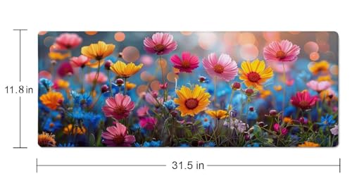 Floral Desk Mat Pink Yellow Blue Aesthetic Desk Pad Flower Plant Extended Mouse Pad Large Gaming Mousepad XL Laptop Computer Mouse Keyboard Mat 31.5 x 11.8 in for Office Desk Decor - color: Floral Pink Yellow Blue