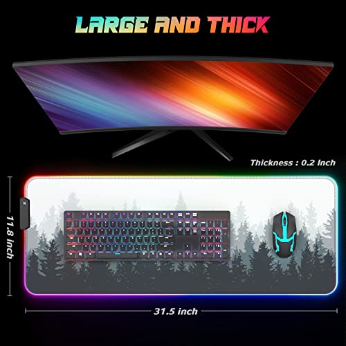 ITNRSIIET RGB Gaming Mouse Pad, Full Desk XL Extended Large Gaming Mousepad, 12 Lighting Modes 30% Thicker Big LED Desk Mat for Gamers, 32 x 12 inches, Ink Painting Misty Forest - color: Ink Painting Misty Forest