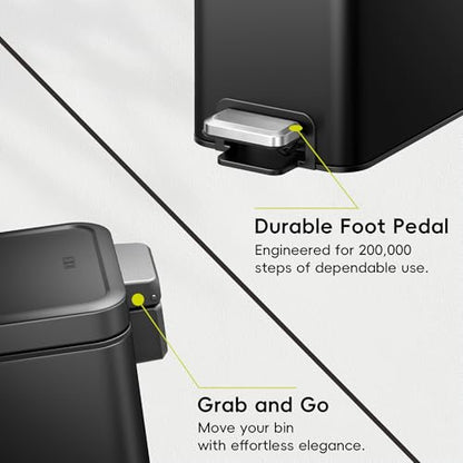 EKO Small Bathroom Trash Can with Lid Soft Close, Step Pedal, 10 Liter / 2.6 Gallon Stainless Steel Garbage Can with Removable Inner Bucket, Anti-Fingerprint Finish (Matte Black) - color: Matte Black, size: 10L