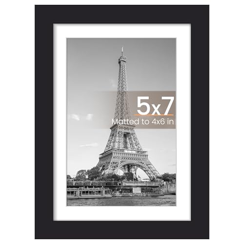 upsimples 5x7 Picture Frame, Display Pictures 4x6 with Mat or 5 x 7 Without, Wall Hanging Photo Frames, Black, 1 Pack - color: Black, size: 5x7