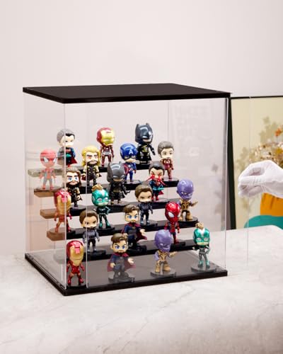 Clear Acrylic Display Case with Light , 6 Tier Display Box Stand Assembly Dustproof Protection Showcase for Collectibles Action Figures (Black 6 Tier L 19.7*12.6*16.5in；50×32×42cm) - color: Black With Light, size: 6 Tier L 19.7*12.6*16.5in；50×32×42cm