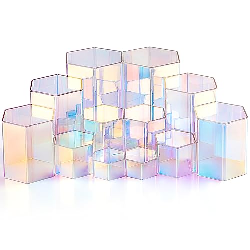 Jetec 12 Pcs Hexagonal Jewelry Display Risers Hexagonal Market Display Risers Stands Acrylic Showcase Acrylic Stand for Jewelry Model Figures Decoration, 6 Sizes (Rainbow Color) - color: Rainbow Color