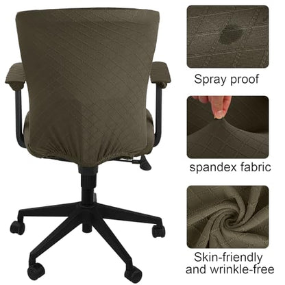 Tallew 4 Pcs Office Chair Covers Set Computer Universal Protective Stretchable Chair Seat Covers Desk Armrest Slipcovers Pads Office Cushion Backrest for Rotating (Brown) - color: Brown