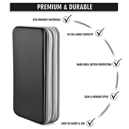 DVD Case, CD Case Holder Wallet Binder 96 Capacity CD/DVD Cases Storage Holder Binder Organizer Wallet Book for Car Home Travel (Black) - color: Black