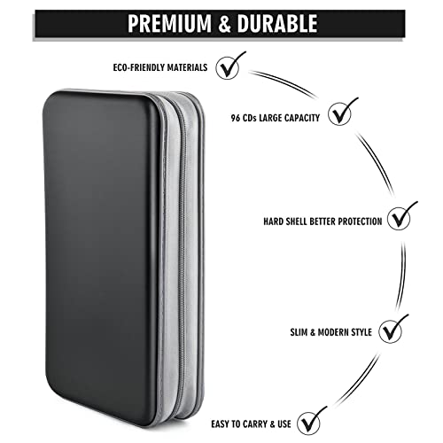 DVD Case, CD Case Holder Wallet Binder 96 Capacity CD/DVD Cases Storage Holder Binder Organizer Wallet Book for Car Home Travel (Black) - color: Black