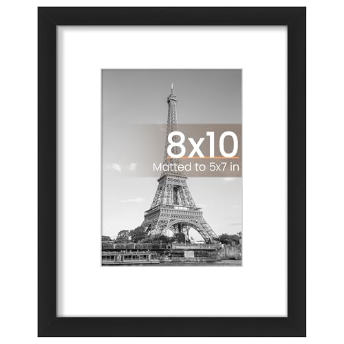 upsimples 8x10 Picture Frame, Display Pictures 5x7 with Mat or 8x10 Without Mat, Wall Hanging Photo Frame, Black, 1 Pack - color: Black, size: 8x10
