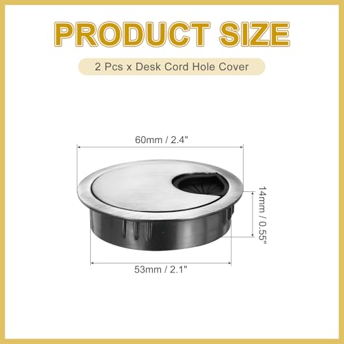 MECCANIXITY 2 Pcs Desk Grommet 2.1 Inch, Zinc Alloy Round Desk Hole Cover Wire Cable Cord Organizer for Home Office Computer Table Cables, 53mm, Dark Silver - color: Dark Silver, size: 2.1 Inch/53mm