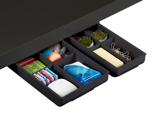 Bostitch Konnect Under Desk Drawer,Self-Adhesive Slide Out Storage Organizer with 4 Customizable Dividers,2 Count (Pack of 6) - color: Black, size: 2 Count (Pack of 6)