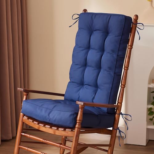 IPYNBAP Rocking Chair Cushion, Waterproof and Fade-Resistant Patio Chair Cushions, Tufted Chair Pads for Rocker Furniture, 18x18 Inch, Indoor/Outdoor Seat Cushions with Ties, Navy Blue - color: Navy Blue, size: 18"X18"/28"X18"