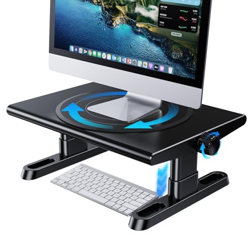 Monitor Stand Riser for Desk,360°Rotation Freely Height Adjustable by Knob,4.4-5.8 Inches,Ergonomic Monitor Stand Mount, Desktop Monitor Stand Riser for Computer,Laptop,Printer,Tv,Black
