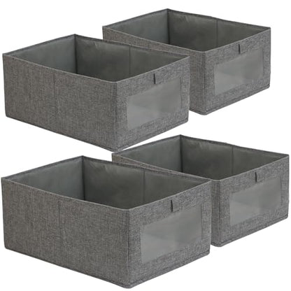 Fordonral 4 Pack Closet Organizers and Storage Bins, Storage Containers for Organizing Clothing, Jeans, Toys, Books, Shelves, Wardrobe - Closet Organizer, Large Storage Boxes Baskets with Window