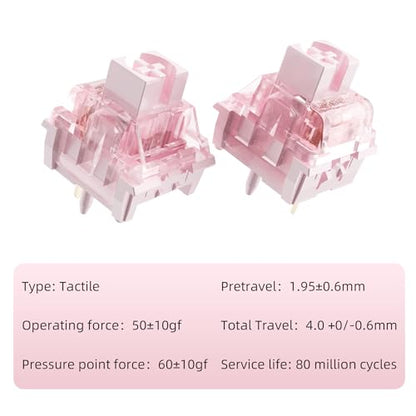 Zhouwang Pink Keyboard Switches,5-Pin Pre-Lubed with Wall Dustproof Tactile Switches for MX Mechanical Gaming Keyboard(Pink,36PCS) - color: Pink, size: 36Pcs