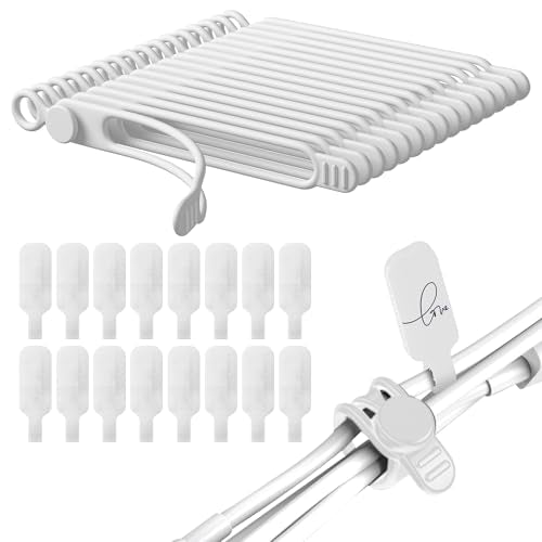 32Pcs Nearockle Cable Labels and Silicone Cable Ties Cable Management Set, Reusable 16 Cable Ties+16 Cord Labels for Electronics, Travel Home Office Desk Wire Organization (White) - color: White