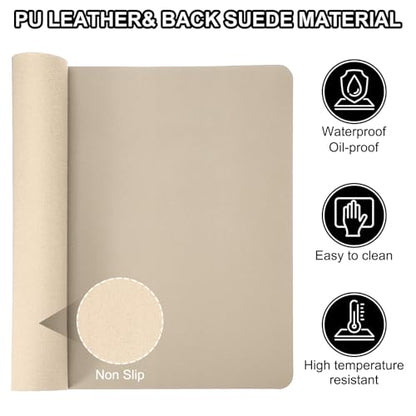 Patikil Desk Mat, 48x17 Pu Leather, Waterproof Non-Slip, Dual Sided for Office/Home, Khaki - color: Khaki, size: 48"x17"