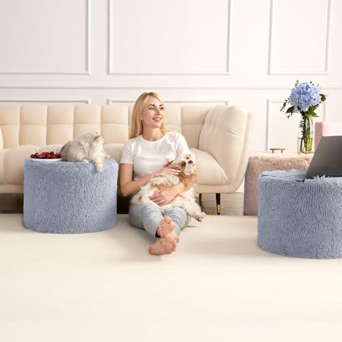 Hansleep Round Pouf Ottoman Foot Rest, Footstool, Grey | High-Density One-Piece Foam, 20 x 15 Inch, Firm & Stable, for Couch, Bedroom, Living Room, Machine Washable Cover - color: Grey, size: 20"D x 20"W x 15"H