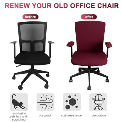 Tallew 4 Pcs Office Chair Covers Set Computer Universal Protective Stretchable Chair Seat Covers Desk Armrest Slipcovers Pads Office Cushion Backrest for Rotating(Wine Red) - color: Wine Red