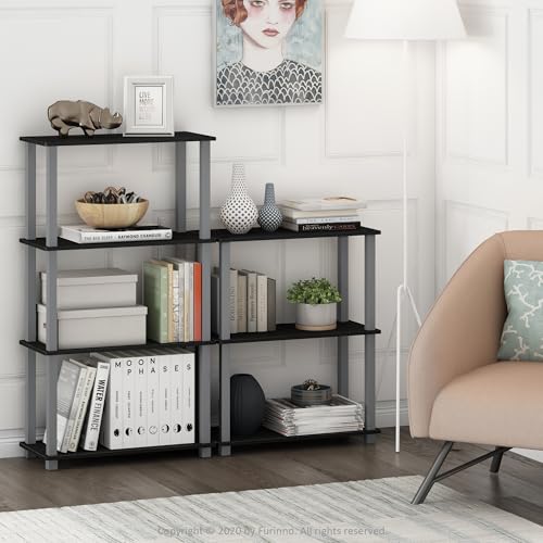 Furinno TURN-S-TUBE Storage Shelves Set of 2, 3-Tier Book Shelf, Corner Shelf, Toolless Open Shelves, Square Tubes, for Organization and Storage, Living Room, Garage, Home Office, Black - color: Black/Grey, size: 3-Tier Square Tube (Set of 2)