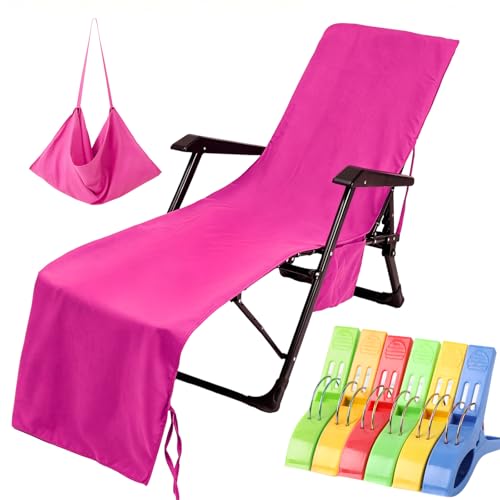 VOCOOL Lounge Chair Towel Cover Beach Chair Covers Towel 85 x 30 inch | Pool Chair Cover with Side Pockets, Chaise Lounge Cover, for Sunbathing Lounger Hotel Garden Holiday Garden Pool, Pink - color: Pink
