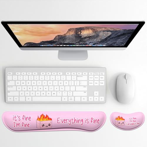 Dapesuom Enlarge Keyboard Wrist Rest, Memory Foam Wrist Cushion for Desk Mats Support, Typing Pain Relief Keyboard Mouse Pad Rests Set with Non-Slip Base for Gaming Laptop Computer, Pink Dumpster - color: Pink Dumpster
