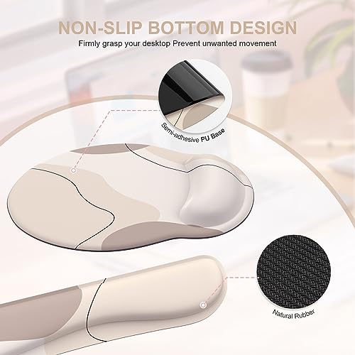 iCasso Large Gaming Mouse Pad Wrist Support Set, Desk Mat, 4in1 XXL Mousepad + Keyboard Wrist Rest+Mouse Wrist Rest+Coaster Set with Ergonomic Design for Home Office Table Computer-Brown Art - color: Brown Art