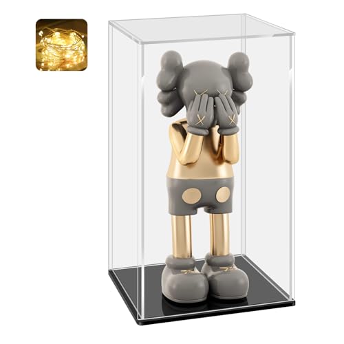 LANSCOERY Acrylic Display Case, 7x6x10 in, Upgraded Thickened UV-Resistant Showcase, 98% Clarity Dustproof Box with Glossy Black Base for Action Figures, LEGO & Models, Includes Scraper & LED Light - color: Black, size: 7x6x10inch; 18x16x25cm