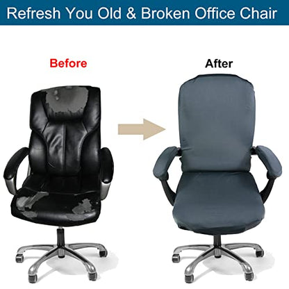 WOMACO Office Chair Covers, Stretch Computer Chair Cover with Armrest Covers, Universal Boss Chair Covers Modern Simplism Style High Back Chair Slipcover (Dark Gray, Large) - color: 1-dark Gray