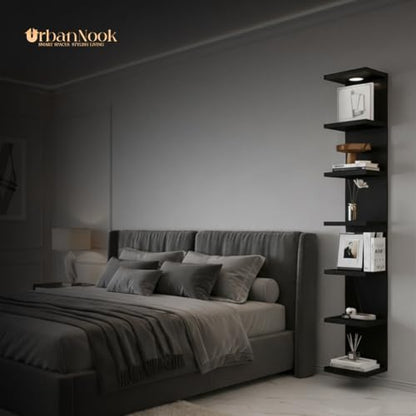 7 Tier Wall Shelf Unit,Black Lack Wall Shelf,Display Floating Shelf with LED Remote Control Light - color: Black