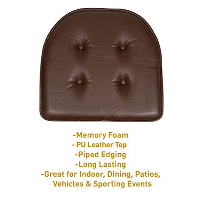 Sweet Home Collection Chair Cushion Memory Foam Pads Tufted Slip Non Skid Rubber Back U-Shaped 17" x 16" Seat Cover, Faux Leather Chocolate Brown 4 Count - color: Faux Leather Chocolate Brown, size: 4 Pack, style: Foam Pads