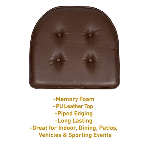 Sweet Home Collection Chair Cushion Memory Foam Pads Tufted Slip Non Skid Rubber Back U-Shaped 17" x 16" Seat Cover, Faux Leather Chocolate Brown 4 Count - color: Faux Leather Chocolate Brown, size: 4 Pack, style: Foam Pads