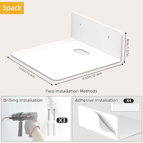 Wisfame Small Piano White Floating Shelves Set of 3, Metal Hanging Shelves for Bathroom, Living Room, Bedroom, 5 Inch Wall Display Shelves for Knickknacks, Display Ledges - Adhesive Installation - color: Piano White, size: 4.9" x 4.9"-3PCS