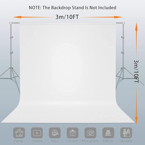 10 x10 FT White Backdrop Background, 100% Polyester Large Pure White Photo Backdrop, Foldable Washable Screen for Photography Party Portrait Photoshoots Booth Video Studio - color: White, size: 10 X 10FT