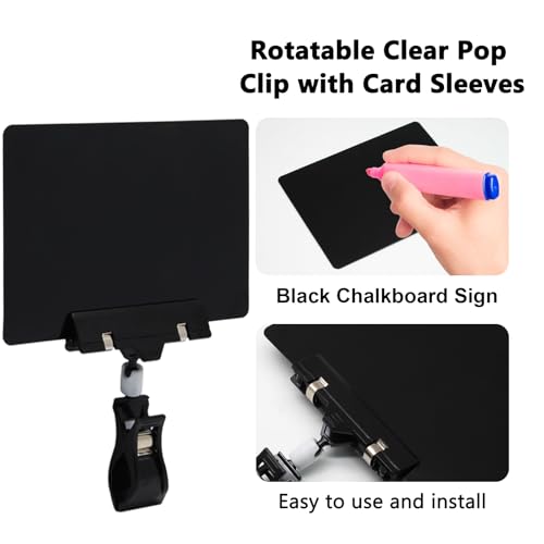 Biaungdo 12 Pcs Plastic Chalkboard Sign with Rotating Clip, Erasable Blackboard Price Tags Double Sided Waterproof Blackboard Clips Display Clip Holder for Shelves,Store,Business, Supermarket(Black) - color: Black