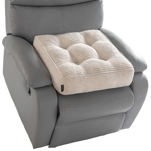 HIGOGOGO Tufted Corduroy Recliner Seat Cushion for Elderly, 20x20x5 Inch Large Square Seat Cushion for Recliner Chair, Floor Pillow, Office Chair, Car, No Pressure on Thighs, Beige - color: Beige, size: 20x20x5