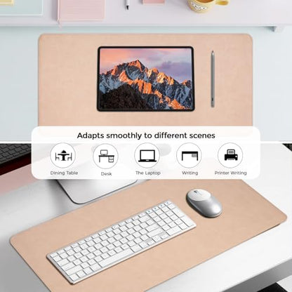 Large Gaming Desk Pad with Stitched Edges - 2mm Thickness Leather Mouse Mat, Non-Slip Base Desk Mat for Office/Home 31.5"x 15.7" L Beige - color: Beige, size: 31.5" x 15.7"