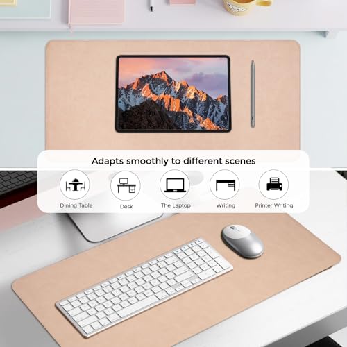 XXLarge Gaming Desk Pad with Stitched Edges - Waterproof Writing Pad Leather Mouse Mat, Non-Slip Base Desk Mat for Office/Home 47"x17" XXL Beige - color: Beige, size: 47" x 17"