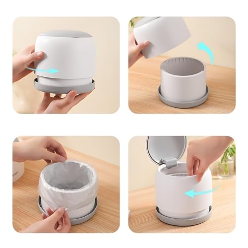 Small Desk mini Trash can Desktop Tiny Garbage can Office Waste Basket with lid with Bracket Home Office Bedroom Living Room Kitchen Garbage Sundries, Includes 90 Trash Bags(Beige-White) - color: Beige-White