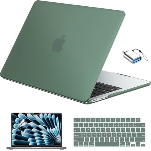 EooCoo Compatible with MacBook Air 13 inch Case M5 2026-2022 M4 M3 M2 Model A3449 A3240 A3113 A2681, Mac Air 13.6 inch Hard Shell & Keyboard Cover & Screen Film & Type-C, Matte Midnight Green - color: Matte Midnight Green