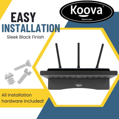 Koova WiFi Router or Speaker Shelf | Floating Shelving for Cable Box, Modem, Gaming System & Streaming Media Devices | Vented Airflow Metal Panel - size: Koova Router Shelf for Horizontal WiFi Routers