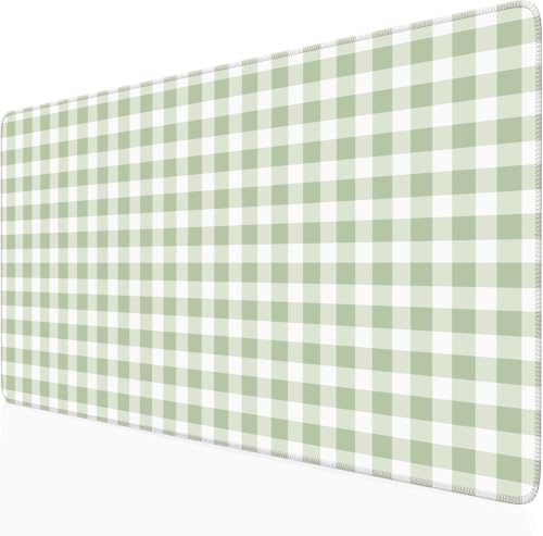 Green Checkered Gingham Desk Mat Pad XXL Large Mouse Pad Anti-Slip Big Mousepad with Stitched Edges Computer Mouse Pads for Desktop Decor Cute Office Desk Accessories - color: A6-green