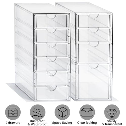 Prsildan Hair Accessories Organizer Acrylic Drawer with 10 Drawers | Clear, Craft Art Supply Storage, For Office Desk Bathroom Vanity Countertop, Set of 2 - style: 10 Drawers