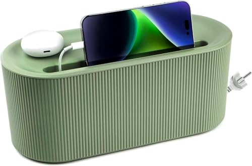 Cable Management Box,Desk Cord Organizer with Groove Cover,Plastic Cord Hider Box,Large Cable Box Organizer,Power Socket Management for TV/Computer/Router/Games Console Cable Storage (Green) - color: Green