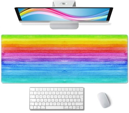 Large Gaming Mouse Pad - XL Desk Mat for Keyboard Mice - Extended Long Thin Rainbow Stripes - 31.5 x 11.8 Inch - color: Rainbow Stripes
