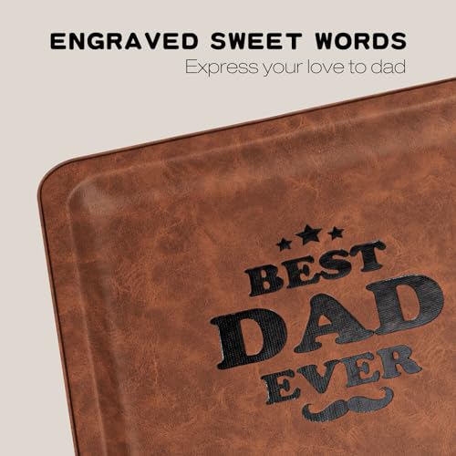 Funistree Best Dad Ever PU Leather Valet Tray - Unique Gift Ideas for Father, New Dad Gifts from Daughter, Son or Wife - color: B-tray-best Dad Ever
