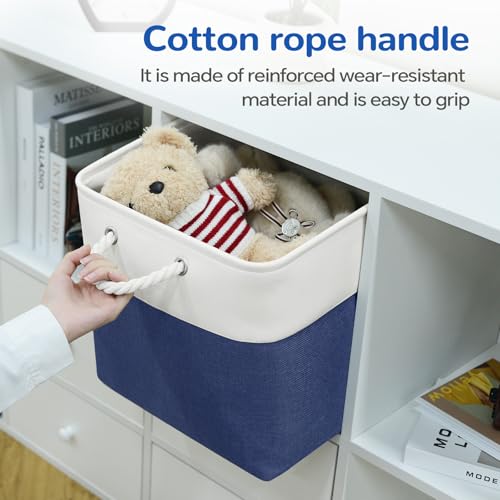 13 x 13 Inch Cube Storage Bins, 6 Pack Fabric Storage Basket with Handles, Foldable Boxes Organizer for Shelf Baskets for Home, Clothes (White/Blue) - color: WhiteBlue, size: 13inX13inX13in-6P